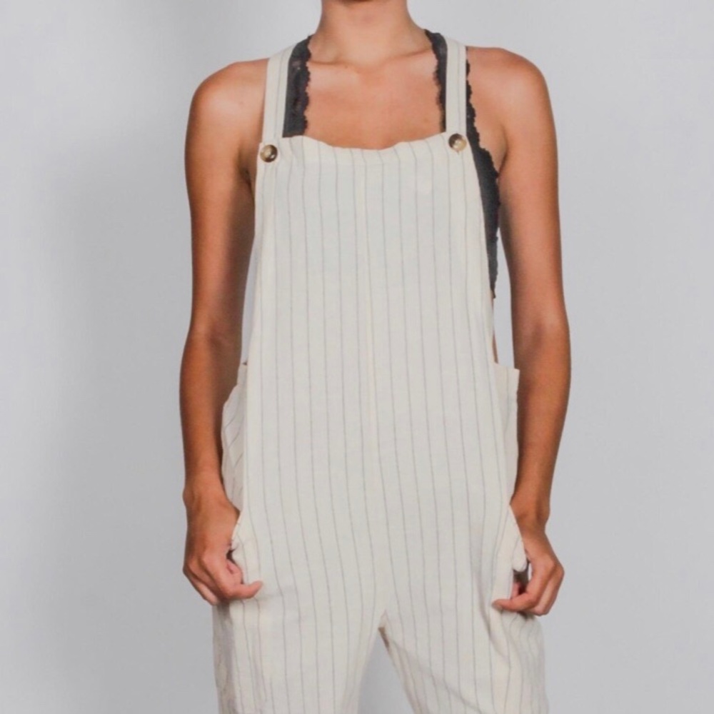 Cropped Crossback Linen Overalls